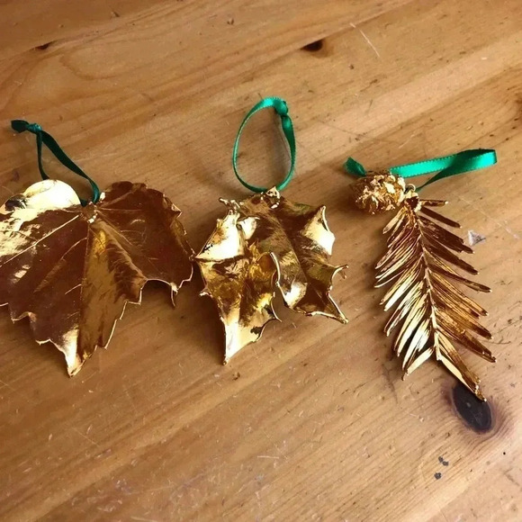Trio of Gold Dipped Leaf Christmas Ornaments - Picture 1 of 7